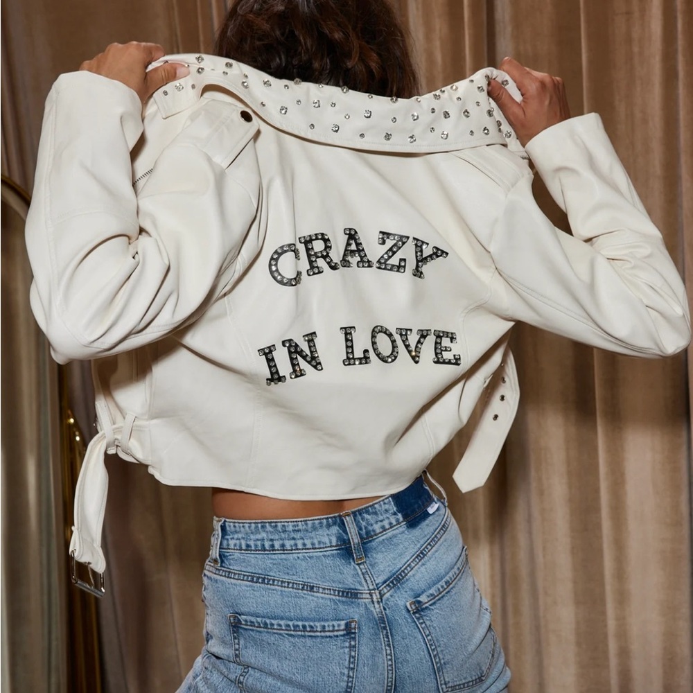 Crazy In Love Ivory Faux Leather Jacket-small